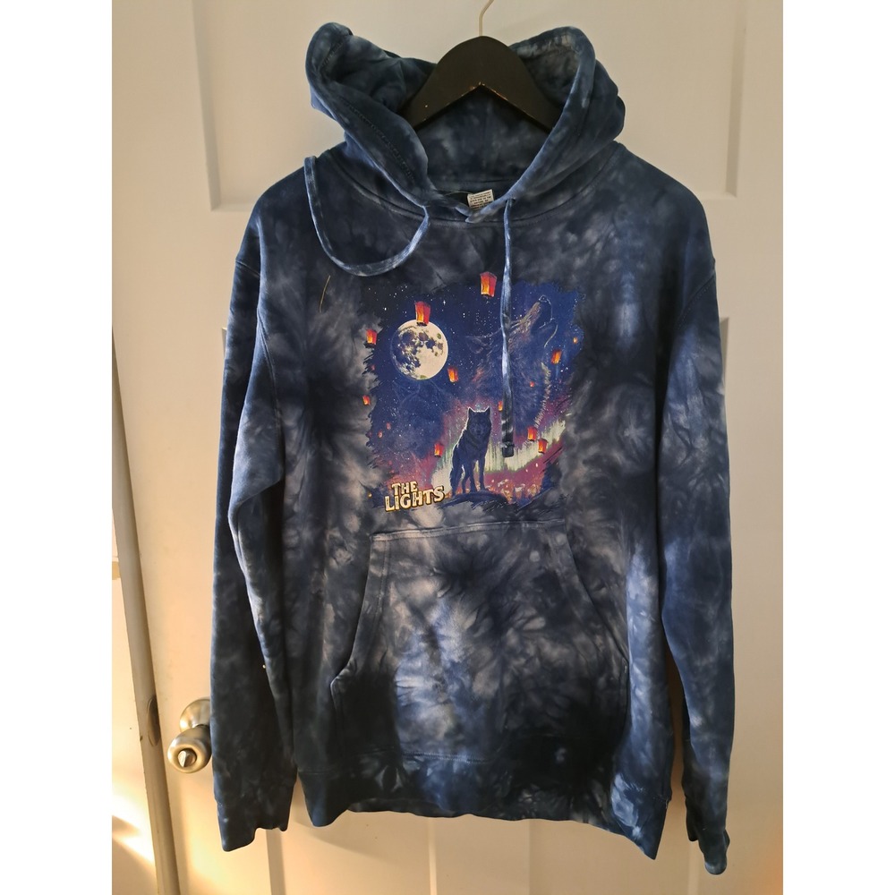 Independent Trading Co The Lights Wolf Moon Tie Dye Hoodie Blue Mens Medium